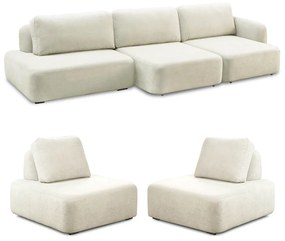 Conjunto Sala de Estar 1 Sofá Retrátil Modulado 372cm e 2 Poltronas Santiago Bouclê Branco G89 - Gran Belo