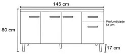 Balcão Gabinete Para Pia 150cm 4 Portas 1 Gaveta Gabriela Branco/Preto