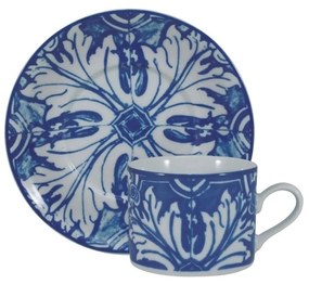 Xícara Chá Com Pires 200Ml Porcelana Schmidt - Dec. Azulejos 2257