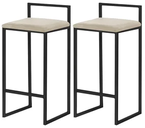 Kit 2 Banqueta Decorativa Selena Base Preta Veludo Bege G41 - Gran Belo