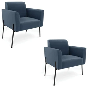 Poltrona Pé de Ferro Preto para Sala Kit 2 Marisa Suede Azul Marinho D03 - D'Rossi