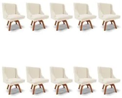 Kit 10 Cadeiras Estofadas Giratória para Sala de Jantar Lia Linho Bege