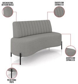 Sofá 2 Lugares Living 160cm Pé Ferro Pto Maraú Bouclê Cinza K01 - D'Rossi