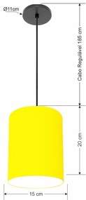 Luminária Pendente Vivare Free Lux Md-4103 Cúpula em Tecido - Amarelo - Canola preta e fio preto