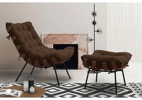 Puff Decorativo Sala de Estar Abel Base de Madeira Preto Suede Marrom G41 - Gran Belo