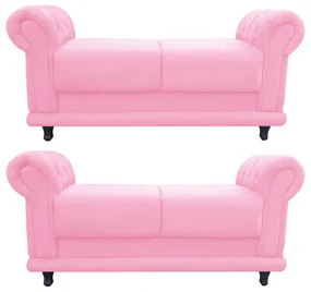 Kit 02 Recamier Barcelona Namoradeira Calçadeira Suede Rosa Bebê - D'Rossi