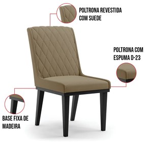 Cadeira Sala de Jantar Base Madeira Preto Kit 4 Sofia Suede D03 - D'Rossi - Marrom Rato