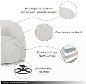 Kit 2 Poltronas Decorativas Jenny Base Giratória em Metal Preto Bouclê Branco G45 - Gran Belo