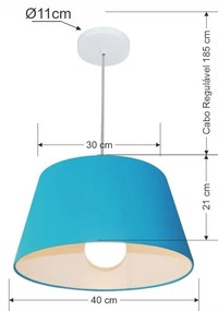 Lustre Pendente Cone Md-4039 Cúpula em Tecido 21/40x30cm Azul Turquesa - Bivolt