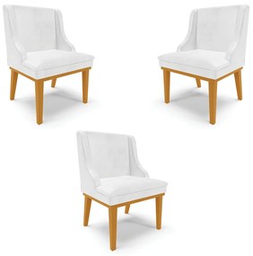 Kit 3 Cadeiras Decorativas Sala de Jantar Base Fixa de Madeira Firenze PU Branco Brilho/Castanho G19 - Gran Belo