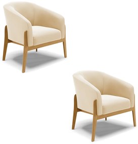 Poltrona Decorativa Base de Madeira kit 2 Stella Suede D03 - D'Rossi - Bege