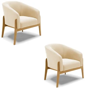 Poltrona Decorativa Base de Madeira kit 2 Stella Suede D03 - D'Rossi - Bege