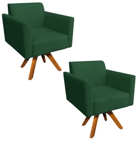 Kit 02 Poltronas GiratĂłria Marisa Suede Verde Base Madeira MM30 D'Rossi