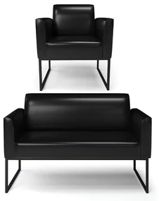 Sofá Namoradeira com Poltrona Base Industrial Preto Marisa Corano Preto D03 - D'Rossi