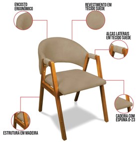 Cadeira Sala de Jantar Em Madeira Yara Suede D03 - D'Rossi - Marrom Rato