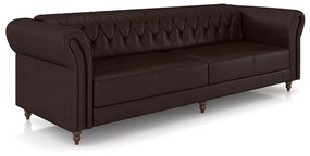 Sofá Living Sala de Estar Stanford Chesterfield 3 Lugares 260cm Pés de Madeira Couro Wine Vinho G58 - Gran Belo