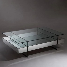 Mesa de Centro Sloane Retangular Espelhada Estrutura em Vidro Incolor Design Contemporâneo