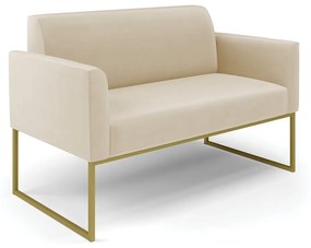 Sofá Namoradeira com Poltrona Base Industrial Dourado Marisa Suede Bege D03 - D'Rossi