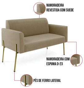 Sofá Namoradeira e 2 Poltronas Pé de Ferro Dourado Marisa Suede D03 - D'Rossi - Marrom Rato