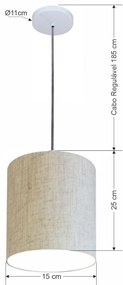 Luminária Pendente Vivare Free Lux Md-4104 Cúpula em Tecido - Rustico-Bege - Canopla branca e fio transparente