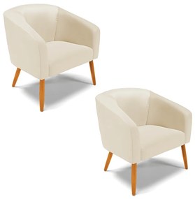 Poltrona Decorativa Pé Palito Castanho kit 2 Stella Sintético Bege D03 - D'Rossi