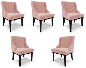 Kit 5 Cadeiras Decorativas Sala de Jantar Base Fixa de Madeira Firenze Veludo Rosê/Preto G19 - Gran Belo