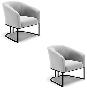 Poltrona Decorativa Industrial Preto Kit 2 Stella Suede D03 - D'Rossi - Cinza
