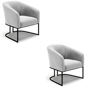 Poltrona Decorativa Industrial Preto Kit 2 Stella Suede D03 - D'Rossi - Cinza