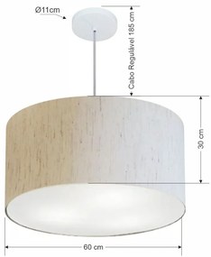 Lustre Pendente Cilíndrico Vivare Md-4101 Cúpula em Tecido 60x30cm - Bivolt