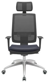 Cadeira Office Brizza Tela Preta Com Encosto Assento Facto Dunas Azul Marinho Autocompensador 126cm - 63000 Sun House