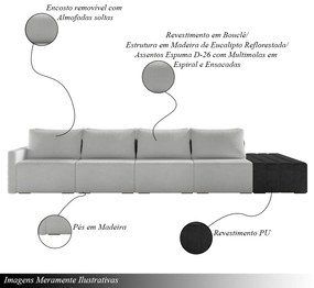 Sofá Ilha Modulado Milos 392cm Puff Lateral Cinza Preto Manchado Bouclê/PU G33 - Gran Belo