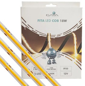 Fita De Led Cob 18w Por Metro 12v Irc90 5m 6000k