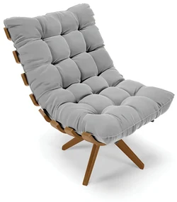 Poltrona Giratória Costela Suede Base de Madeira MA30 M11 - D'Rossi - Cinza