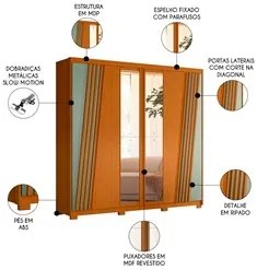 Guarda Roupa Casal 6 Portas Com Espelho 240cm Ouro Verde Cinamomo/Sálv