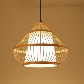 Luminária Pendente Estilo chinês artesanal led de bambu lustre cozinha quarto hotel jardim decoração pingente lâmpadas - Type K-40CM - Canopy-White