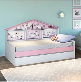 Cama Infantil Casa De Boneca Com Cama Auxiliar E Luz/Led Pura Magia