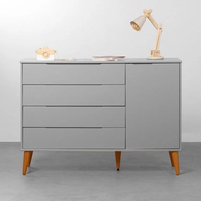 Cômoda Elfe 4 Gavetas e 1 Porta com Pés Retrô Mel – Cinza Fosco