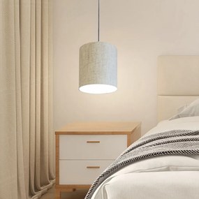 Luminária Pendente Vivare Free Lux Md-4102 Cúpula em Tecido - Rustico-Bege - Canopla cinza e fio transparente