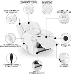 Poltrona do Papai Reclinável Pietra Controle Power Elétrico USB FH9 PU