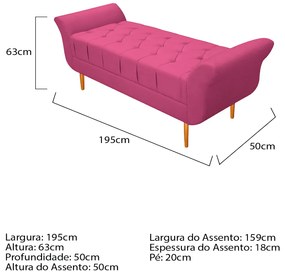 Recamier Estofado Ari 195 cm King Size Corano Pink - ADJ Decor