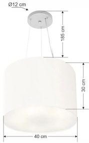 Lustre Pendente Cilíndrico Vivare Md-4183 Cúpula em Tecido 40x30cm - Bivolt - Branco - 110V/220V