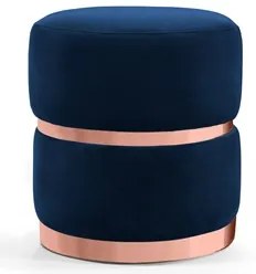 Puff Decorativo Com Cinto e Aro Rosê Round C-304 Veludo Azul Marinho -