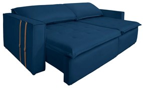 Sofá Retrátil Reclinável 4 Lugares 270 cm México Veludo Azul Marinho K01 - D'Rossi