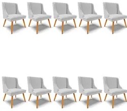 Kit 10 Cadeiras Estofadas para Sala de Jantar Pés Palito Lia Linho Cin