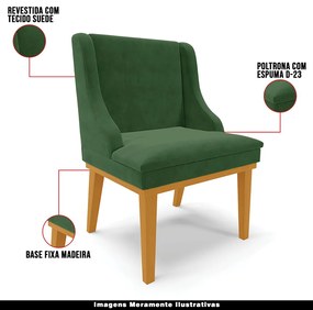 Kit 4 Cadeiras Decorativas Sala de Jantar Base Fixa de Madeira Firenze Suede Verde/Castanho G19 - Gran Belo