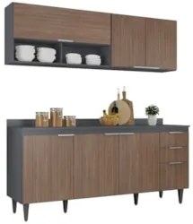 Armário de Cozinha Com Tampo CP01 180cm Pérola Grafite/Freijó Z34 - Mp