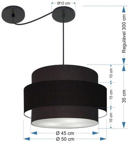 Lustre Sala de Jantar Com Desvio Vivare Md-4399 Cúpula em Tecido 50cm