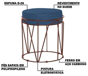Kit 2 Puffs Decorativo Sala de Estar Base Bronze Chloe Suede Azul Marinho G41 - Gran Belo