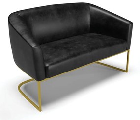 Sofá 2 Lugares Namoradeira Industrial Dourado Stella Sintético PU D03 - D'Rossi - Preto
