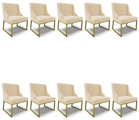 Cadeira Sala de Jantar Industrial Dourado Kit 10 Liz Suede Bege D03 - D'Rossi
